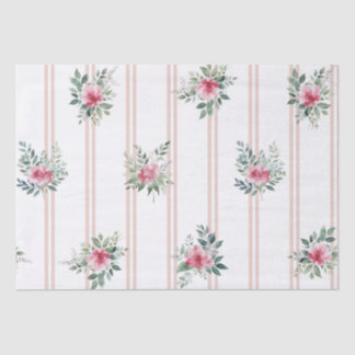 Papier Mousseline Fleurs et rayures à l'aquarelle