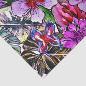 Papier Mousseline Fleurs exotiques de jungle de ketmie tropicale (Détail)