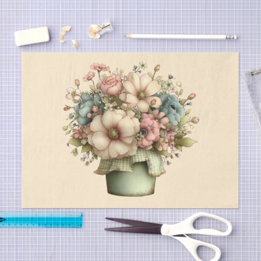 Papier Mousseline Fleurs Fantaisistes dans un Pot de Fleurs Mignon (Artisanat)