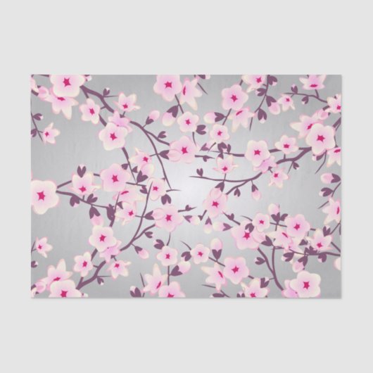 Papier Mousseline Fleurs florales de cerises gris rose (Recto)