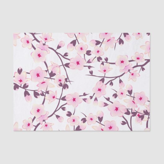 Papier Mousseline Fleurs florales de cerisier rose blanc (Recto)