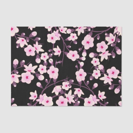Papier Mousseline Fleurs florales de cerisier rose noir (Recto)