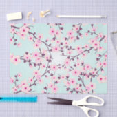Papier Mousseline Fleurs florales de cerisier rose Turquoise (Artisanat)