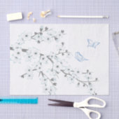 Papier Mousseline Fleurs florales de cerisiers Papillons Blanc (Artisanat)