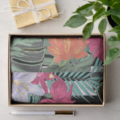 Papier Mousseline Fleurs florales tropicales Feuilles Blancs noirs (Cadeau)