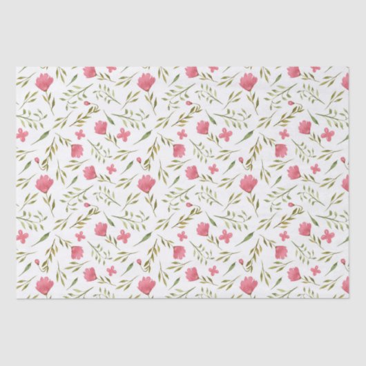 Papier Mousseline Fleurs Florales Vert Rose Découpage (Recto)