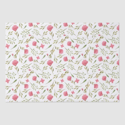 Papier Mousseline Fleurs Florales Vertes Rose Découpage (Recto)