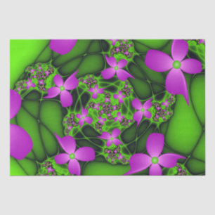 Papier Mousseline Fleurs fractales Abstraites de néon rose vert