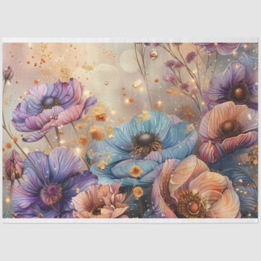 Papier Mousseline Fleurs froides de couleur vive Découpage (Recto)