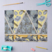 PAPIER MOUSSELINE FLEURS GRIS JAUNES BLEU, BOUTTERFLIES FLEURIES (Artisanat)