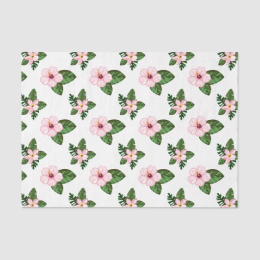 Papier Mousseline Fleurs Hibiscus Roses (Design 41 Série Rose) (Recto)