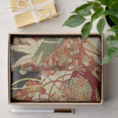 Papier Mousseline FLEURS JAPONAISES ANCIENNES Rouge Vert Noir Floral (Cadeau)