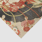 Papier Mousseline FLEURS JAPONAISES ANCIENNES Rouge Vert Noir Floral (Détail)