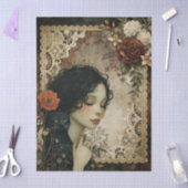 Papier Mousseline Fleurs Jardin de Fille et Chat Noir uniques (Artisanat)