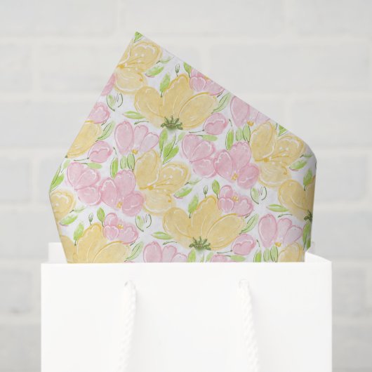 Papier Mousseline Fleurs Jaune Rose (Sac cadeau)