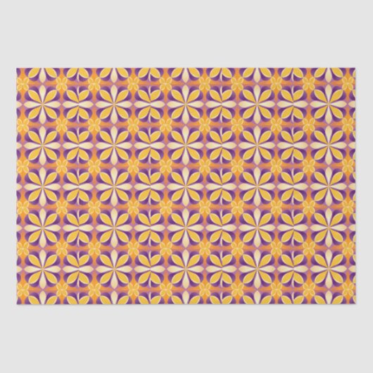 Papier Mousseline Fleurs Jaune Violet Orange (Recto)