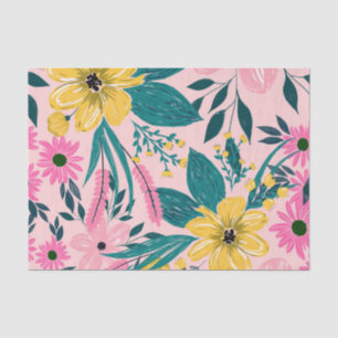 Papier Mousseline Fleurs Jaunes Jolies Rose Florales