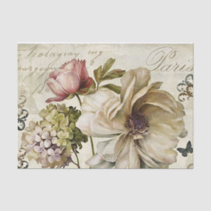 Papier Mousseline Fleurs larges de style vintage avec fond de script