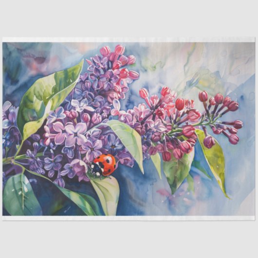 Papier Mousseline Fleurs Lilac Violet Vibrant Déroupage Ladybug (Recto)