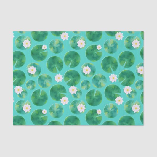 Papier Mousseline Fleurs Lys d'Eau Blanche & Motif Lily Pad (Recto)