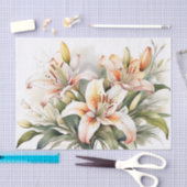 Papier Mousseline Fleurs Lys Douces Sur Blanc (Artisanat)