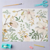 Papier Mousseline Fleurs Magnolia Blanches Feuilles Gold Green (Artisanat)