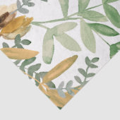 Papier Mousseline Fleurs Magnolia Blanches Feuilles Gold Green (Détail)