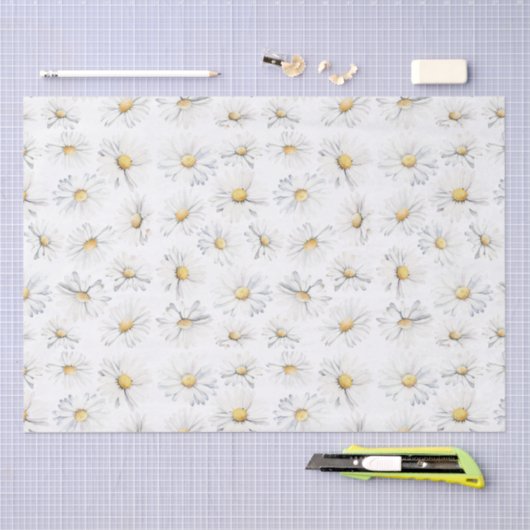 Papier Mousseline Fleurs marguerites blanches Motif botanique (Artisanat)