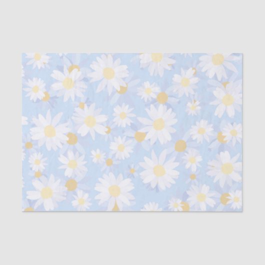Papier Mousseline Fleurs marguerites Bleues Classiques (Recto)