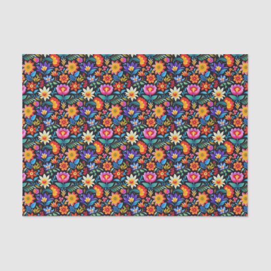 Papier Mousseline Fleurs mexicaines de fiesta carrelées (Recto)