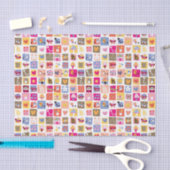 Papier Mousseline fleurs mignonnes, oiseaux, motif de carrés de (Artisanat)