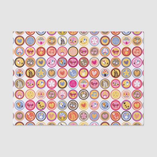 Papier Mousseline fleurs mignonnes, oiseaux, motif de coeurs (Recto)