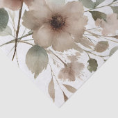 Papier Mousseline Fleurs modernes aquarelles olive poussiéreuse et r (Détail)