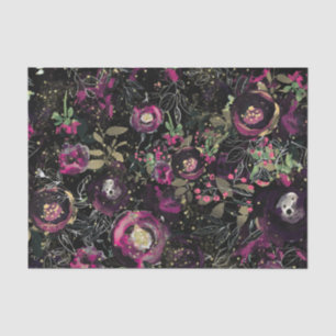Papier Mousseline Fleurs modernes de prune de baie lunatique foncée