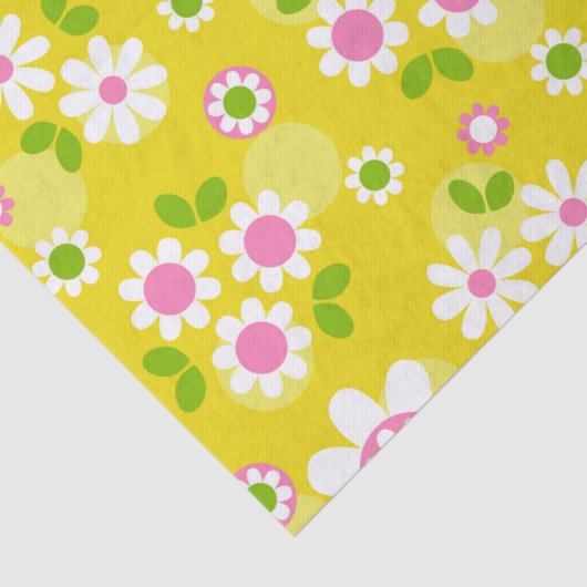 Papier Mousseline Fleurs Mood Rétro Jaune & Blanc (Détail)