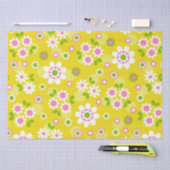 Papier Mousseline Fleurs Mood Rétro Jaune & Blanc (Artisanat)