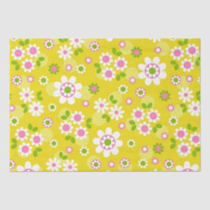 Papier Mousseline Fleurs Mood Rétro Jaune & Blanc