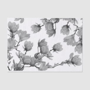 Papier Mousseline Fleurs noires et blanches du sud de magnolia