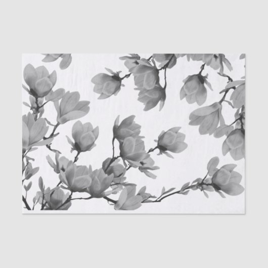 Papier Mousseline Fleurs noires et blanches du sud de magnolia (Recto)