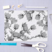 Papier Mousseline Fleurs noires et blanches du sud de magnolia (Artisanat)