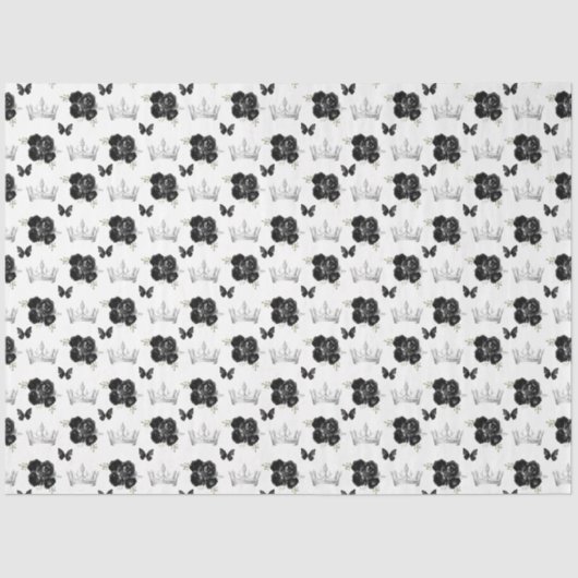 Papier Mousseline Fleurs noires et Couronnes d'argent (Recto)