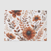 Papier Mousseline Fleurs orange brûlée sur fond blanc (Recto)