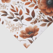 Papier Mousseline Fleurs orange brûlée sur fond blanc (Détail)