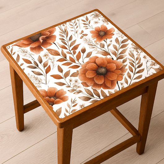 Papier Mousseline Fleurs orange brûlée sur fond blanc