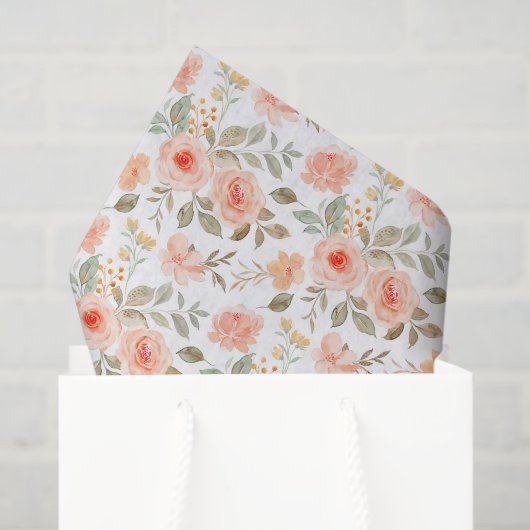 Papier Mousseline Fleurs Orange pêche  (Sac cadeau)