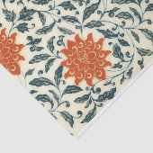 Papier Mousseline fleurs orange - tige bleue - motif chinois (Détail)
