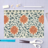 Papier Mousseline fleurs orange - tige bleue - motif chinois (Artisanat)