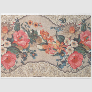 Papier Mousseline Fleurs ornées vintages et manuscrits en dentelle