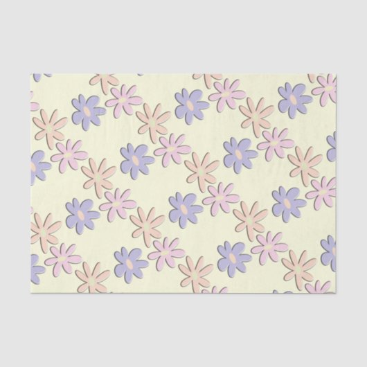 Papier Mousseline Fleurs pastel crème (Recto)