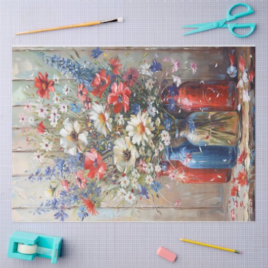 Papier Mousseline Fleurs patriotiques (Artisanat)